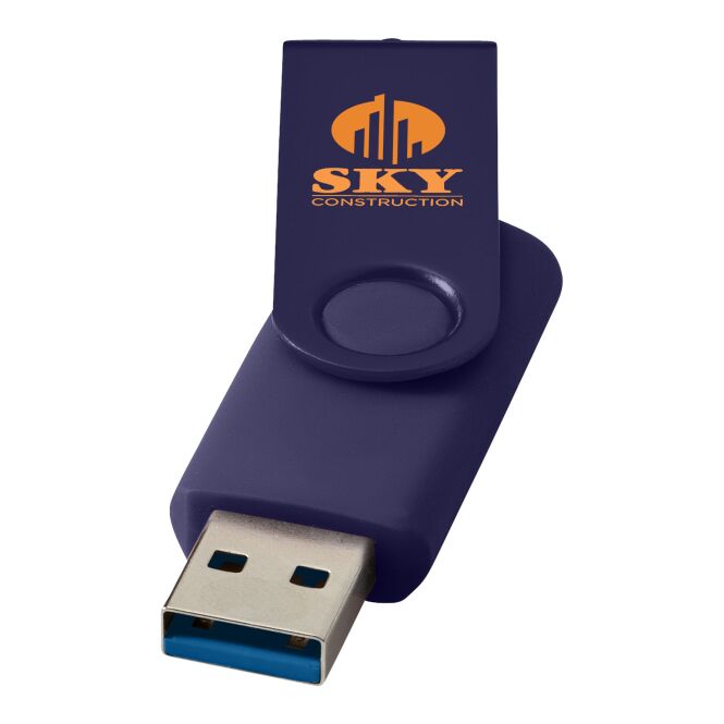 Werbeartikel Rotate USB-Stick 3.0 aus Metall – blau – mit Gravur für IT-Messen und für Datenschutz-Kampagnen