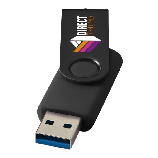 Mitarbeitergeschenk Rotate USB-Stick 3.0 – schwarz – lasergraviert 32 GB USB 3.0 für die Büroausstattung und das Homeoffice