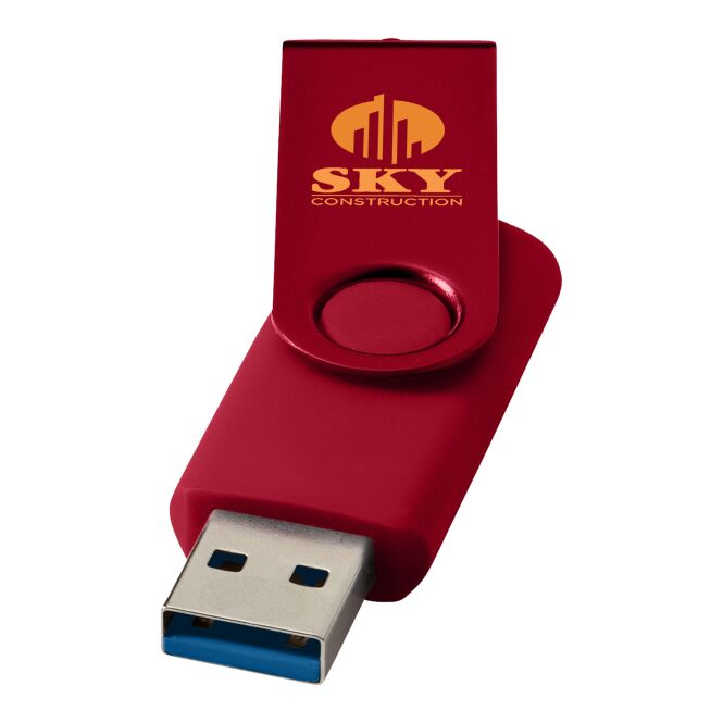 Werbeartikel USB-Stick Rotate 3.0 – rot – mit Logo bedruckt für IT-Messen, schnelle Datenübertragung, langlebiges Metallgehäuse