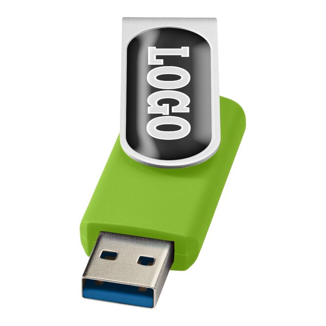 Werbeartikel Rotate USB-Stick 3.0 – limone – mit Logo bedruckt 3D-Doming für IT-Messen und als Datenspeicher für das moderne Büro