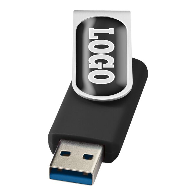 Mitarbeitergeschenk USB-Stick Rotate 3.0 – schwarz – mit Logo bedruckt für das Homeoffice