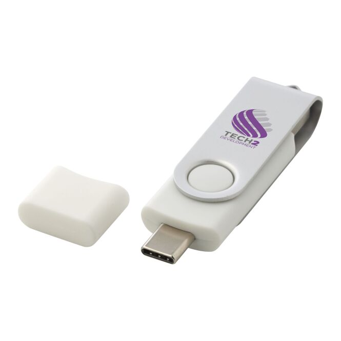 Werbeartikel OTG Rotate USB Typ-C Stick – weiss – mit Logo bedruckt für IT-Messen und als Speicher für Smartphones