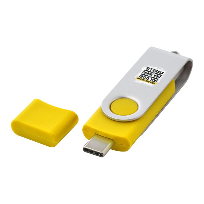 Werbeartikel USB-Stick OTG Rotate Typ-C – gelb – mit Logo bedruckt für IT-Messen und mobile Datenspeicherung