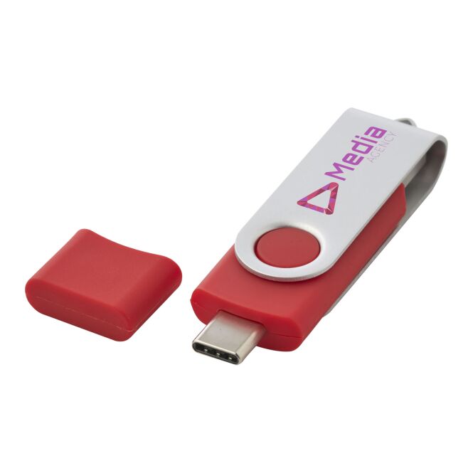 Werbeartikel OTG Rotate USB Typ-C Stick – rot – mit Logo bedruckt als mobiler Speicher für IT-Messen