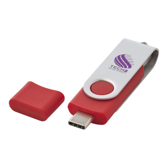 Werbeartikel OTG Rotate USB Typ-C Stick – rot – mit Logo bedruckt, bedruckbarer Typ-C USB-Stick für IT-Messen