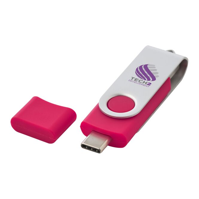 Werbeartikel OTG Rotate USB Typ-C Stick – magenta – mit Logo bedruckt für IT-Messen als Speicherlösung für Smartphones