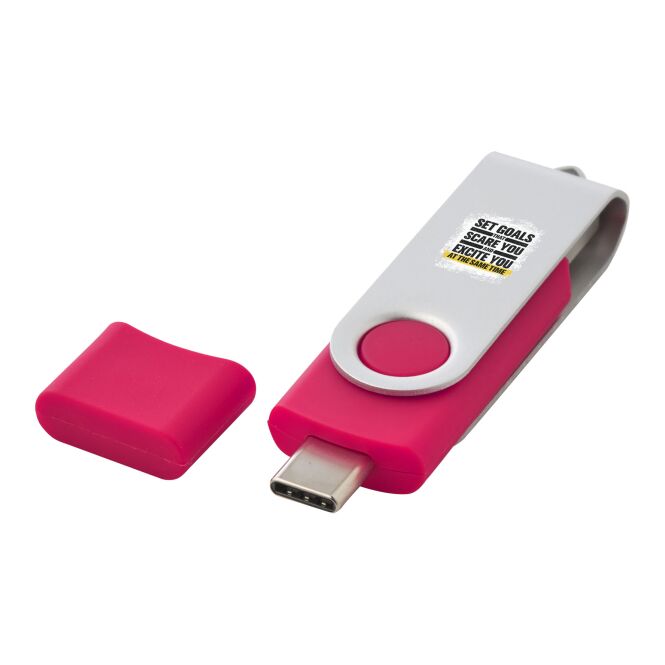 Werbeartikel OTG Rotate USB-Stick Typ-C – magenta – mit Logo bedruckt als mobile Speicherlösung für Daten-Transfer und Backup
