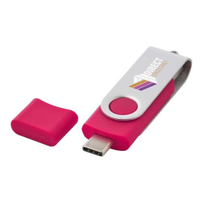 Werbeartikel OTG Rotate USB-Stick Typ-C – magenta – mit Logo bedruckt als mobile Speicherlösung für IT-Messen
