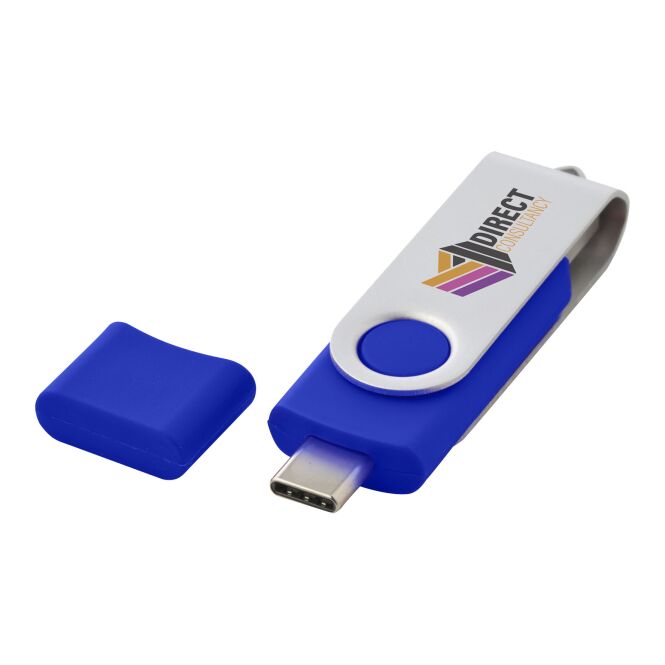Werbeartikel USB-Stick OTG Rotate Typ-C – blau – mit Logo bedruckt für IT-Messen und Datenschutz-Kampagnen