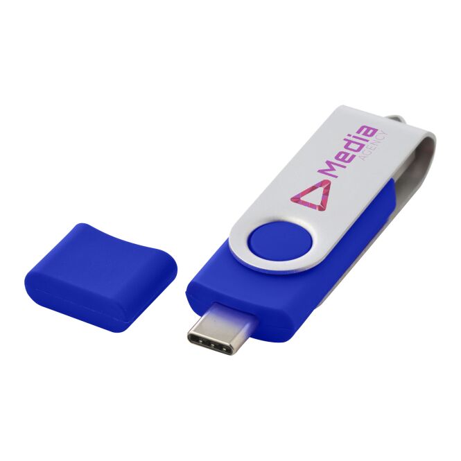 Werbeartikel OTG Rotate USB Typ-C Stick – blau – mit Logo bedruckt für IT-Messen und Datenschutz-Kampagnen