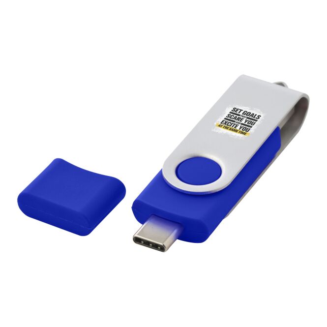 Werbeartikel OTG Rotate USB Typ-C Stick – blau – mit Logo bedruckt als tragbare Speicherlösung für IT-Messen