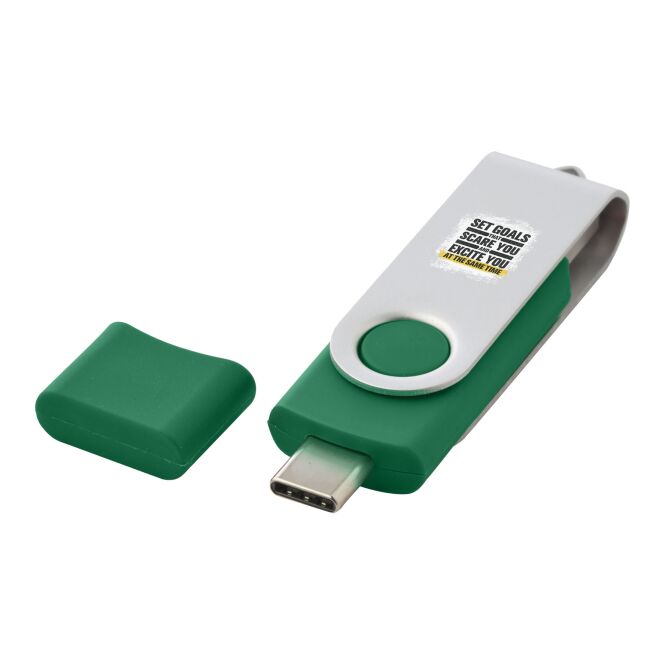 Werbeartikel USB-Stick OTG Rotate Typ-C – grün – mit Logo bedruckt für IT-Messen und Datenschutz-Kampagnen