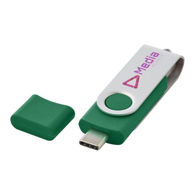Werbeartikel OTG Rotate USB Typ-C Stick – grün – mit Logo bedruckt als Speicherlösung für Smartphones für IT-Messen