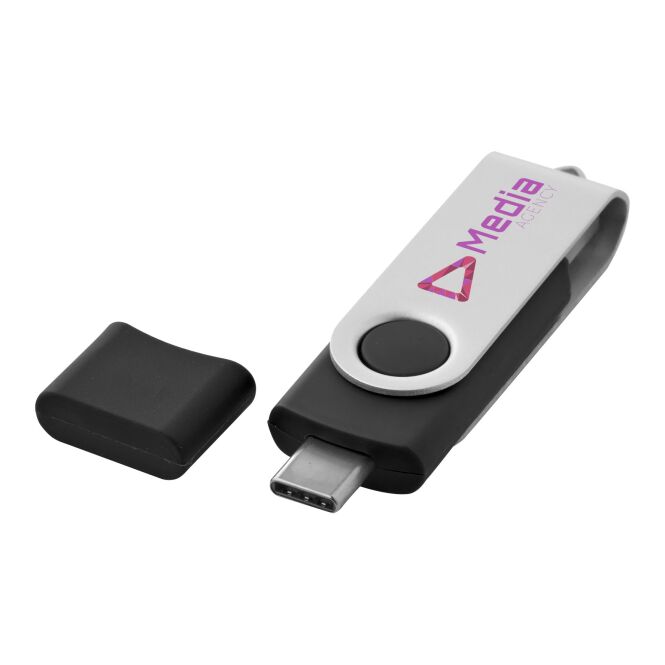 Kundengeschenk OTG Rotate USB-Stick Typ-C – schwarz – mit Logo bedruckt für die Büroausstattung
