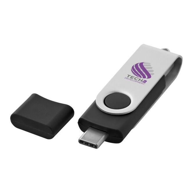 Kundengeschenk OTG Rotate USB Typ-C Stick – schwarz – mit Logo bedruckt für das Homeoffice