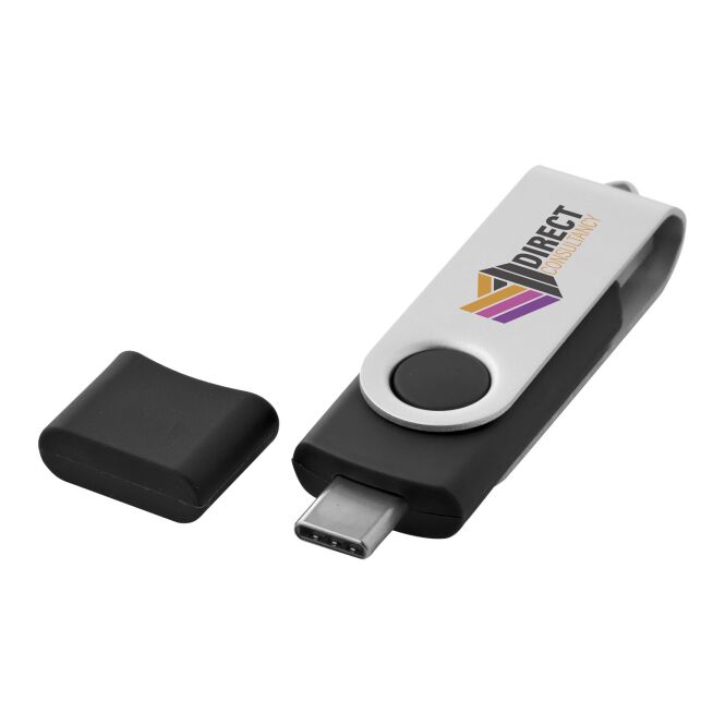 Kundengeschenk USB-Stick OTG Rotate Typ-C – schwarz – mit Logo bedruckt für die Büroausstattung
