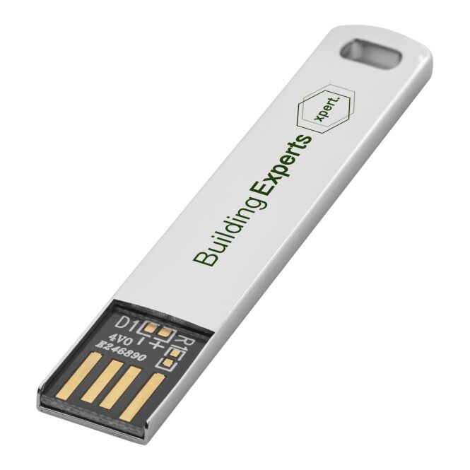 Firmengeschenk USB-Stick Metall flach – edelstahl grau – mit Gravur für die Büroausstattung