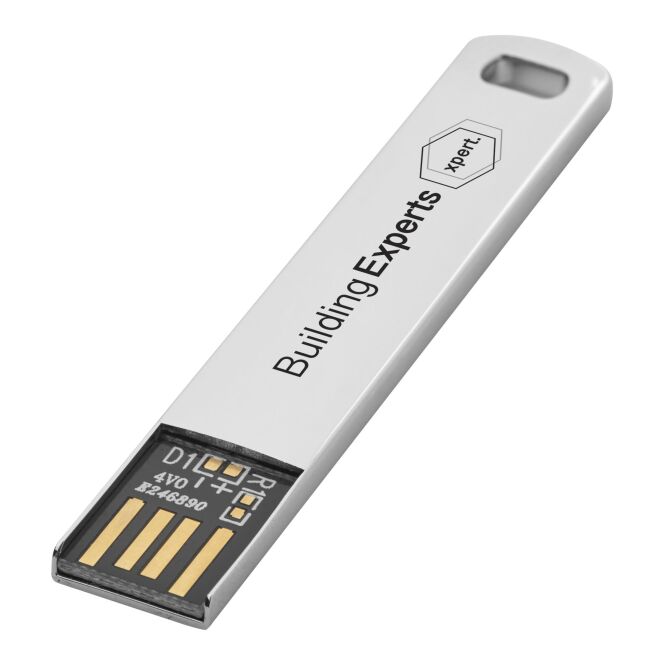 Mitarbeitergeschenk USB-Stick Metall flach USB 2.0 – grau – mit Gravur für die Büroausstattung