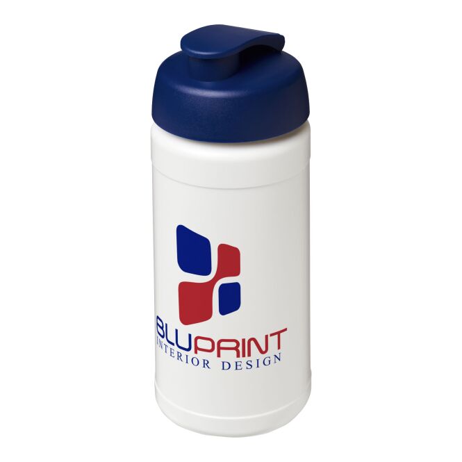 Sport-Werbemittel Sportflasche Baseline® Plus – weiss-blau – mit Logo bedruckbar 500 ml auslaufsicher für Vereine & Fitnessstudios