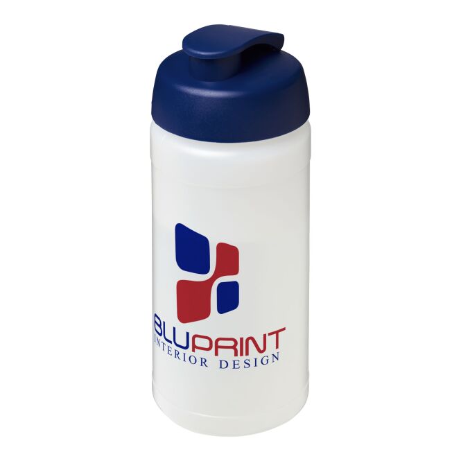 Sport-Werbemittel Baseline Plus Sportflasche – weiss-blau – mit Logo bedruckbar 500 ml auslaufsicher für Vereine & Fitnessstudios