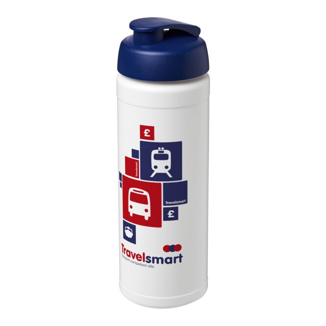 Sport-Werbemittel Sportflasche Baseline® Plus – weiss-blau – mit Logo bedruckt 750 ml auslaufsicher für Sportevents & Turniere