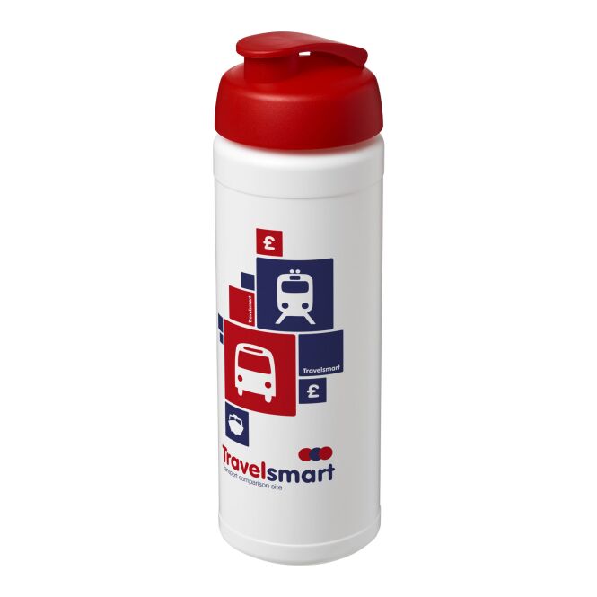 Sport-Werbemittel Sportflasche Baseline® Plus – weiss-rot – mit Logo bedruckt 750 ml auslaufsicherer Kunststoff für Sportevents