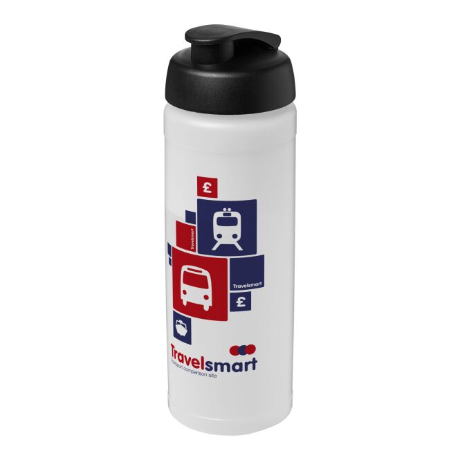 Sport-Werbemittel Trinkflasche Baseline® Plus – weiss-schwarz – bedruckbar 750 ml auslaufsicherer Klappdeckel für Sportevents & Turniere