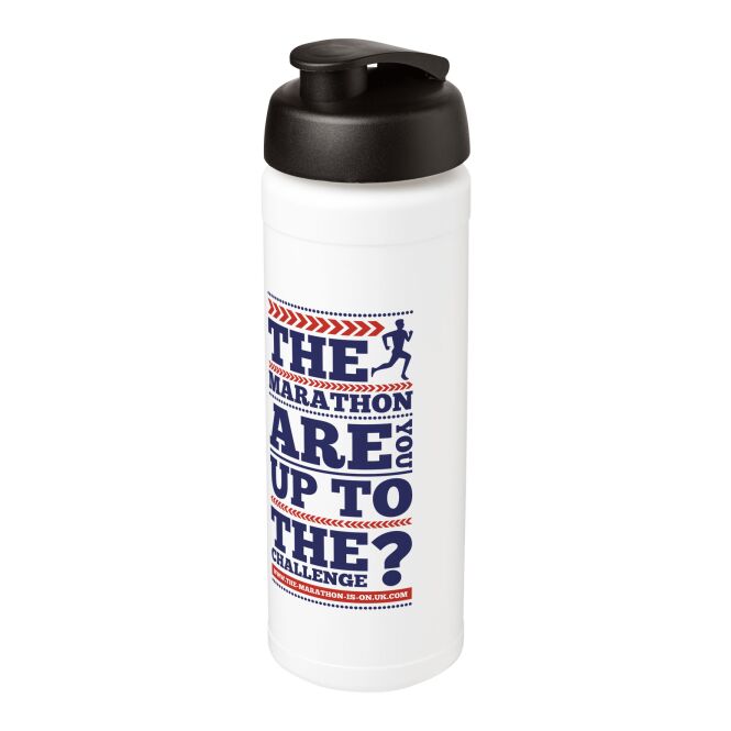 Sport-Werbemittel Sportflasche Baseline® Plus grip – weiss-schwarz – mit Logo bedruckt 750 ml auslaufsicher für Sportevents & Turniere