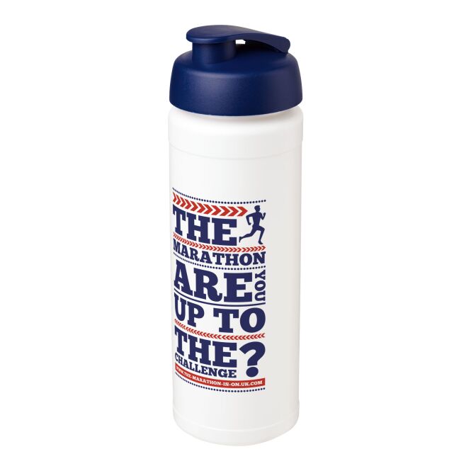 Sport-Werbemittel Baseline Plus grip – weiss-blau – mit Logo bedruckt 750 ml auslaufsicher für Sportevents & Turniere