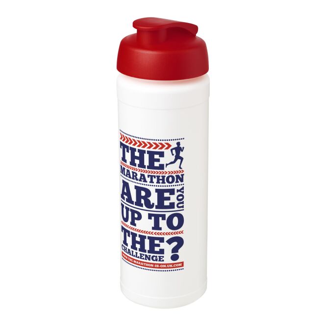 Sport-Werbemittel Baseline® Plus grip – weiss-rot – mit Logo bedruckt 750 ml Sportflasche auslaufsicher für Sportevents & Turniere