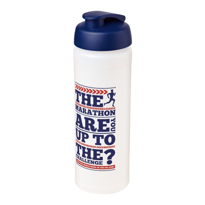 Sport-Werbemittel Sportflasche Baseline® Plus grip – weiss-blau – mit Logo bedruckt 750 ml auslaufsicher für Sportevents & Turniere
