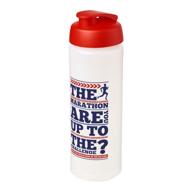 Sport-Werbemittel Sportflasche Baseline Plus grip – weiss-rot – mit Logo bedruckt 750 ml auslaufsicher für Sportevents & Turniere