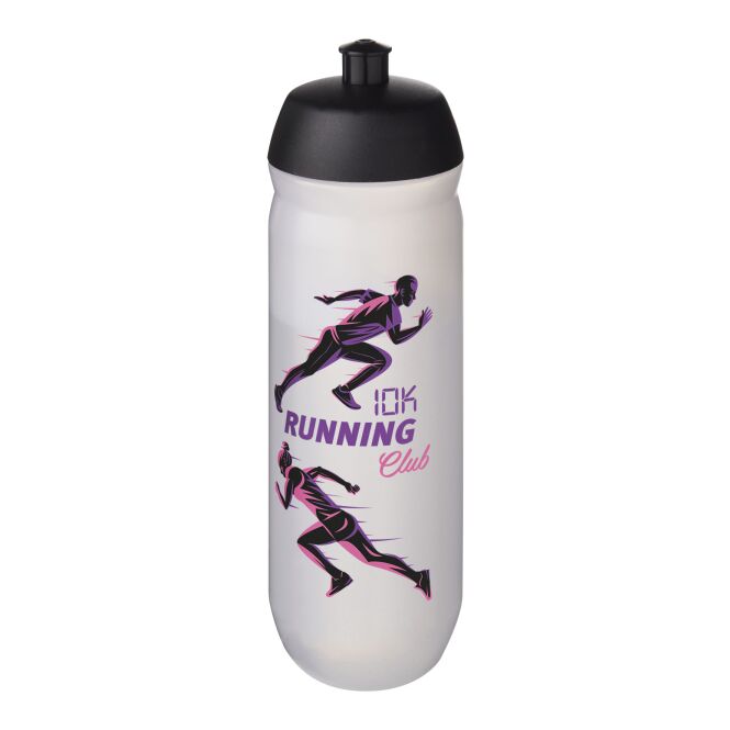 Sport-Werbemittel HydroFlex™ Clear – schwarz-klar – mit Logo bedruckt 750 ml MDPE Sportflasche auslaufsicher für Sportevents & Turniere