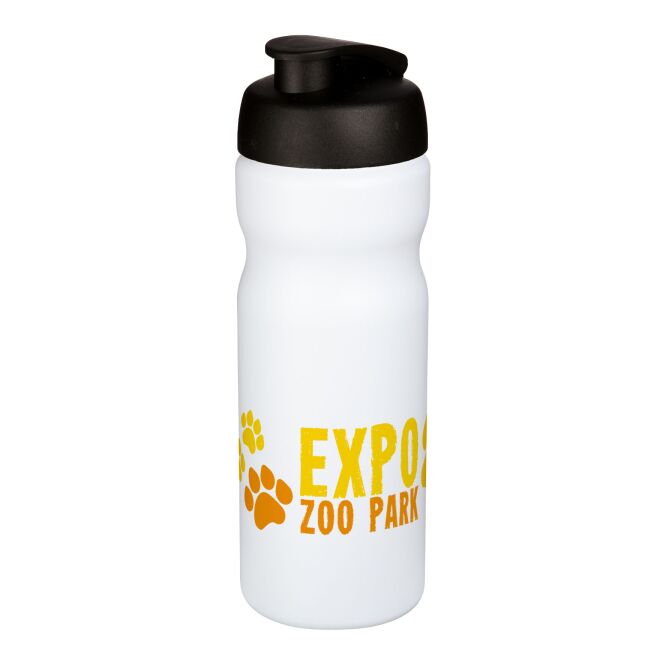 Sport-Werbemittel Sportflasche Baseline® Plus – weiss-schwarz – mit Logo bedruckbar 650 ml auslaufsicher für Sportevents & Turniere