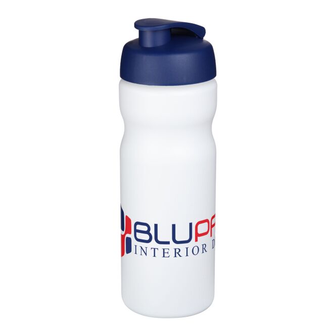 Sport-Werbemittel Sportflasche Baseline® Plus – weiss-blau – mit Logo bedruckt 650 ml aus Kunststoff auslaufsicher für Sportevents
