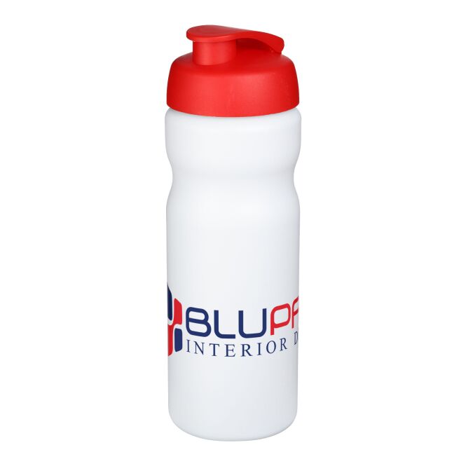 Sport-Werbemittel Sportflasche Baseline® Plus – weiss-rot – mit Logo bedruckt 650 ml HDPE-Kunststoff auslaufsicher für Sportevents & Turniere