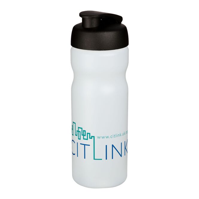 Sport-Werbemittel Baseline® Plus Sportflasche – weiss-schwarz – mit Logo bedruckt 650 ml auslaufsicher für Sportevents & Turniere