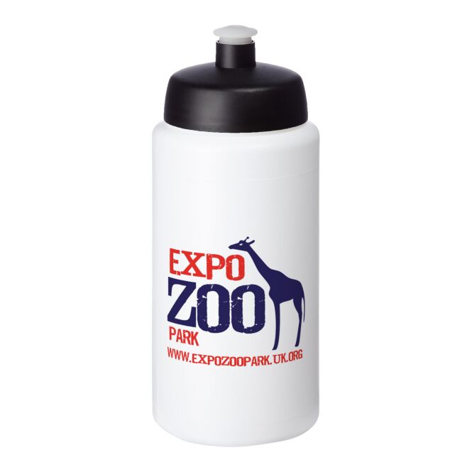 Werbeartikel Sportflasche Baseline® Plus grip – weiss-schwarz – mit Logo bedruckt 500 ml auslaufsicher für Sportevents & Turniere