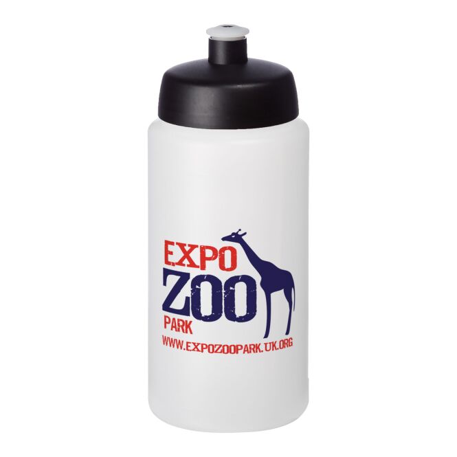 Werbeartikel Sportflasche Baseline Plus grip – weiss-schwarz – mit Logo bedruckt 500 ml auslaufsicher für Sportevents & Turniere