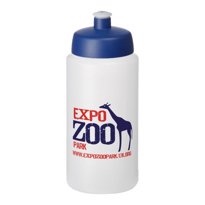 Sport-Werbemittel Baseline® Plus grip – weiss-blau – mit Logo bedruckbar 500 ml Kunststoff BPA-frei auslaufsicher für Sportevents