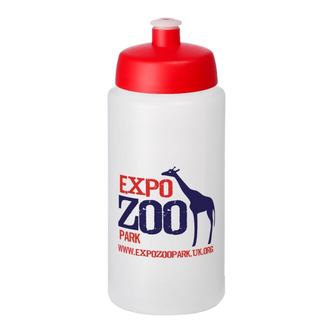 Sport-Werbemittel Baseline® Plus grip – weiss-rot – mit Logo bedruckt 500 ml auslaufsichere Kunststoff-Sportflasche für Sportevents & Turniere