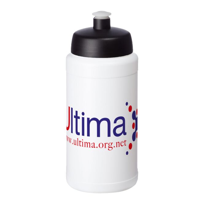 Sport-Werbemittel Baseline Plus Trinkflasche – weiss-schwarz – mit Logo bedruckbar 500 ml auslaufsicher für Sportevents & Turniere