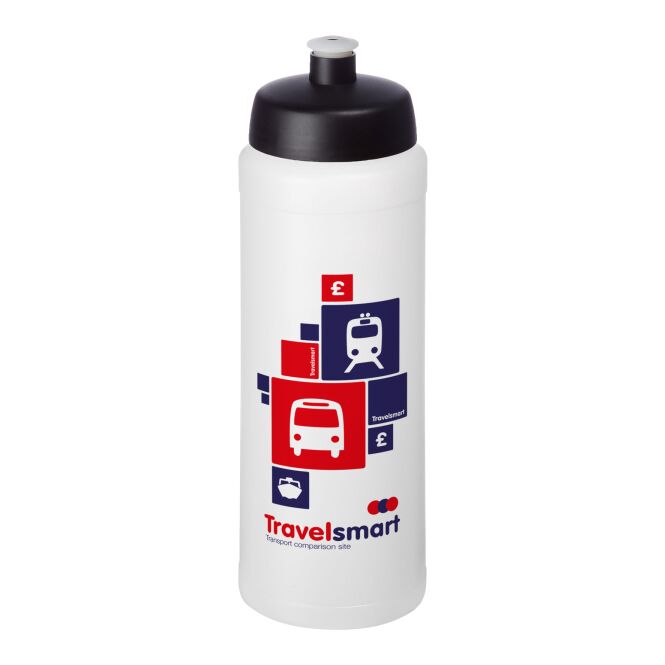 Sport-Werbemittel Sportflasche Baseline® Plus grip – weiss-schwarz – mit Logo bedruckt 750 ml auslaufsicher für Sportevents & Turniere