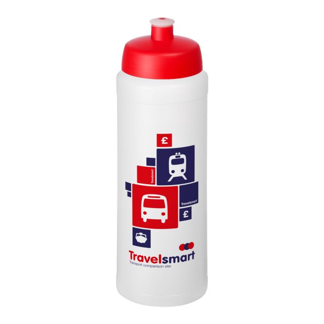 Sport-Werbemittel Baseline® Plus grip – weiss-rot – mit Logo bedruckt 750 ml auslaufsicher für Sportevents & Turniere