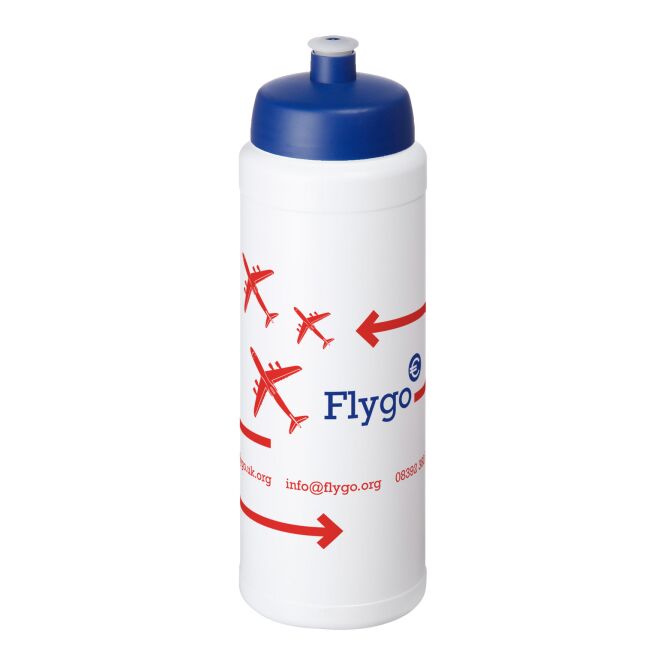 Sport-Werbemittel Baseline® Plus – weiss-blau – mit Logo bedruckt 750 ml Kunststoff auslaufsicher für Vereine & Fitnessstudios