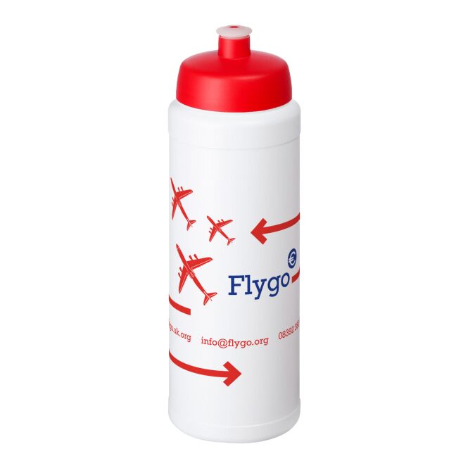 Sport-Werbemittel Sportflasche Baseline Plus – weiss-rot – mit Logo bedruckt 750 ml Kunststoff auslaufsicher für Sportevents & Turniere