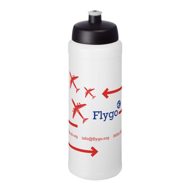 Sport-Werbemittel Sportflasche Baseline® Plus – weiss-schwarz – mit Logo bedruckt 750 ml auslaufsicher für Sportevents & Turniere