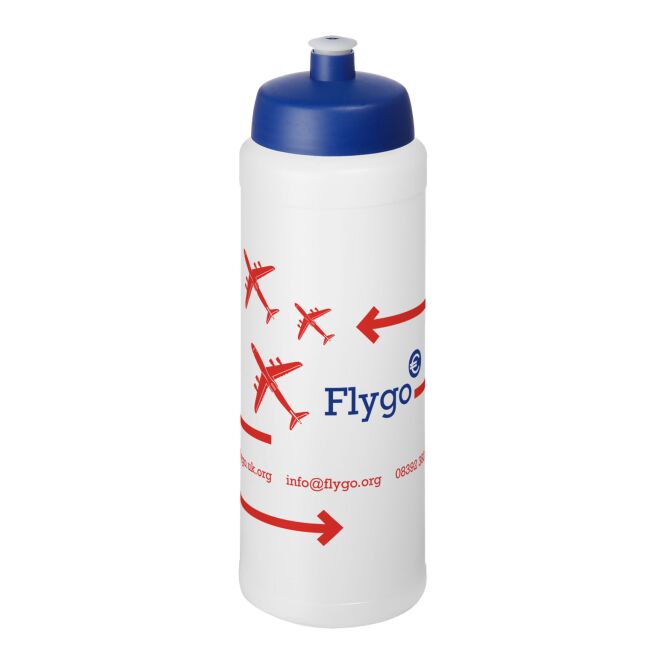 Sport-Werbemittel Baseline® Plus – weiss-blau – mit Logo bedruckt 750 ml Kunststoff auslaufsicher für Sportevents & Turniere