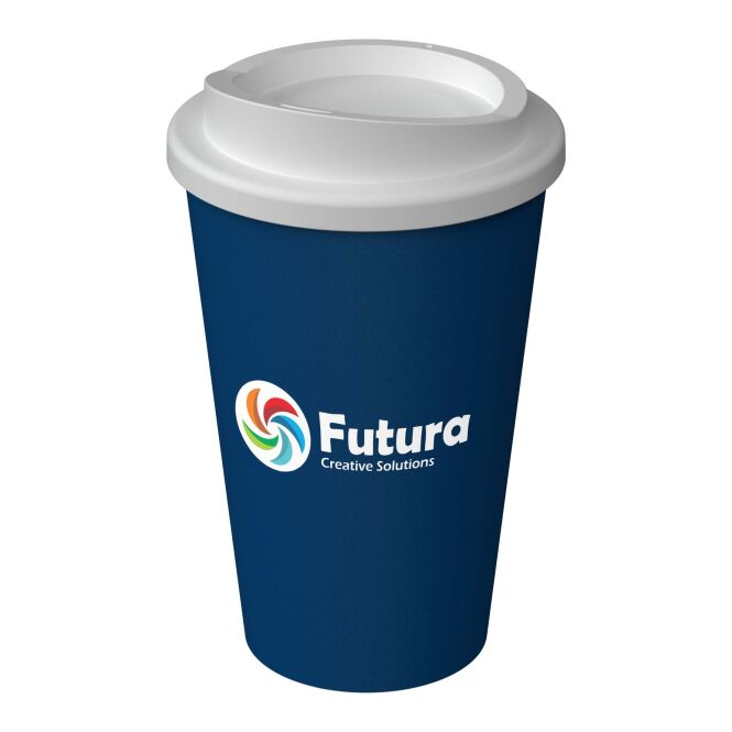 Werbeartikel Thermobecher Americano® Infiniti – ozeanblau – mit Logo bedruckt 350 ml für das Mitarbeiter-Onboarding und Events