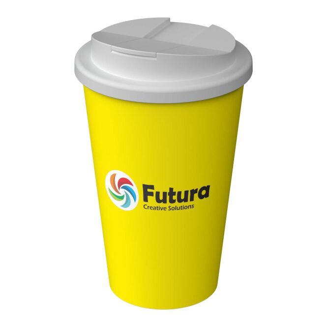 Werbeartikel Thermobecher Americano® Infiniti – gelb – mit Logo bedruckt 350 ml für das Mitarbeiter-Onboarding und Events
